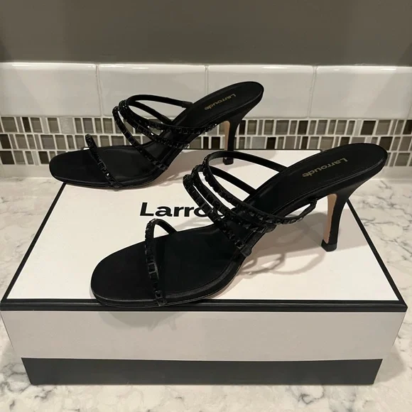 Designer Women New, Beautiful Larroude Black Strappy Heels Elegant Design main image 2